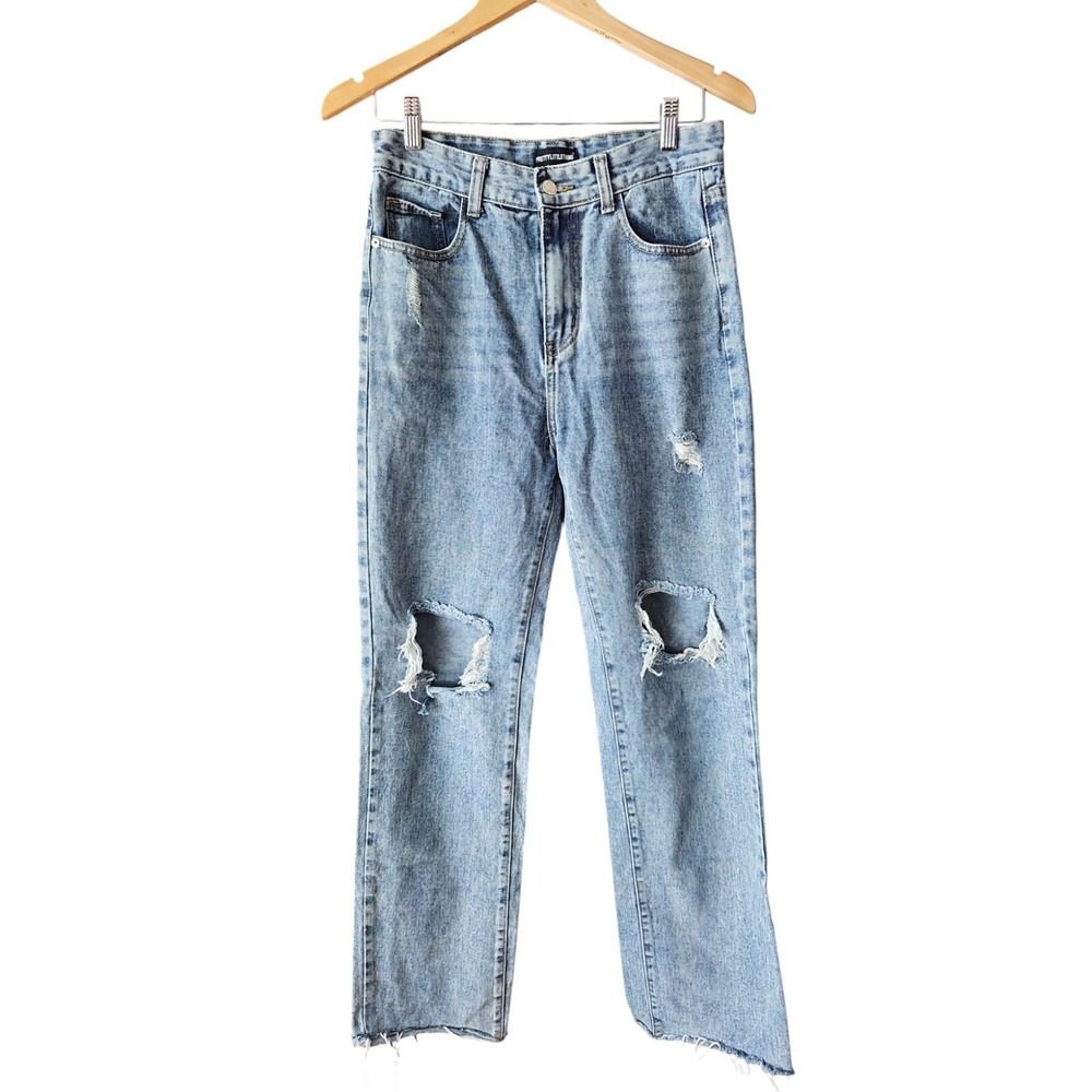 PRETTYLITTLETHINGS 90s Jeans Boyfriend Straight Leg Cotton Distressed Size 10 UK